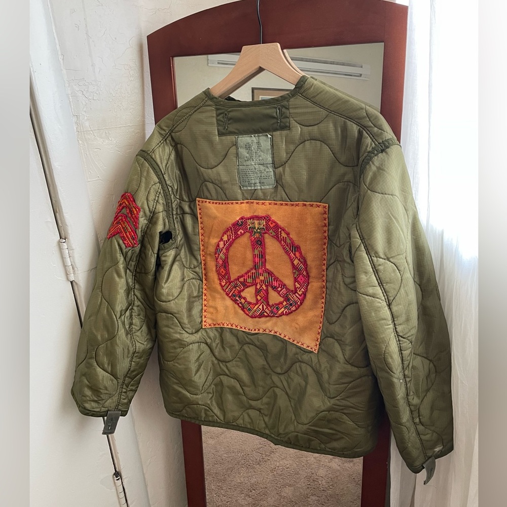 Vintage Military Liner Jacket Embroidered Patchwork